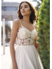 Beaded Spaghetti Straps Ivory Lace Chiffon Wedding Dress